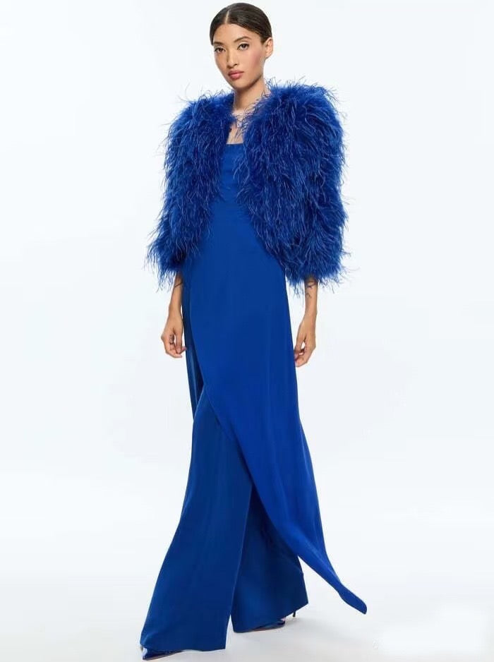Ostrich Feather Coat Women's Handmade Real Fur Half Sleeve Coat