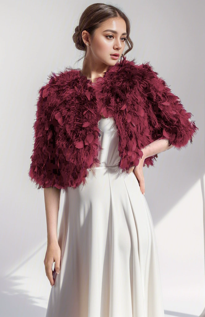 Women's half-sleeved jackets, cropped tops, turkey feather knitted coats, real feather clothing factory, wholesale available, customizable