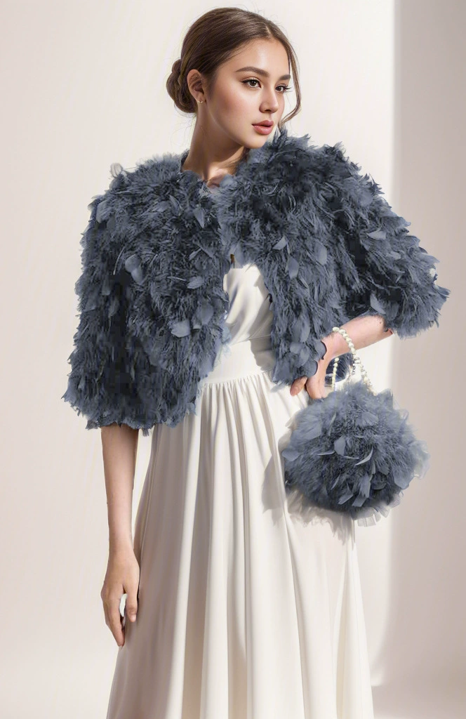 Women's half-sleeved jackets, cropped tops, turkey feather knitted coats, real feather clothing factory, wholesale available, customizable