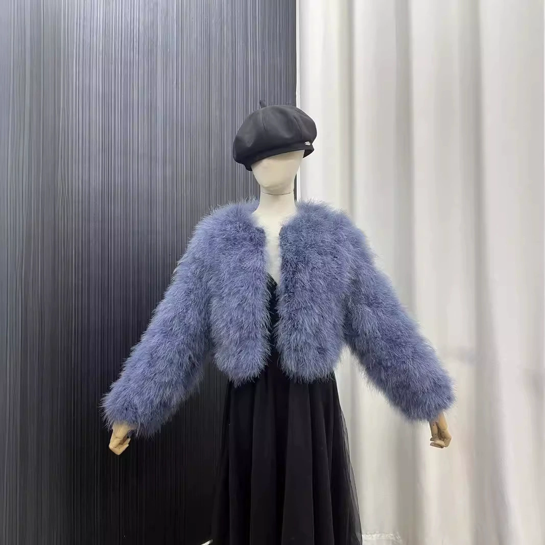 Turkey feather jacket, women's outerwear, short jacket, thin cotton top, hand-woven and sewn, solid color, short jacket, clothing factory can wholesale and customize