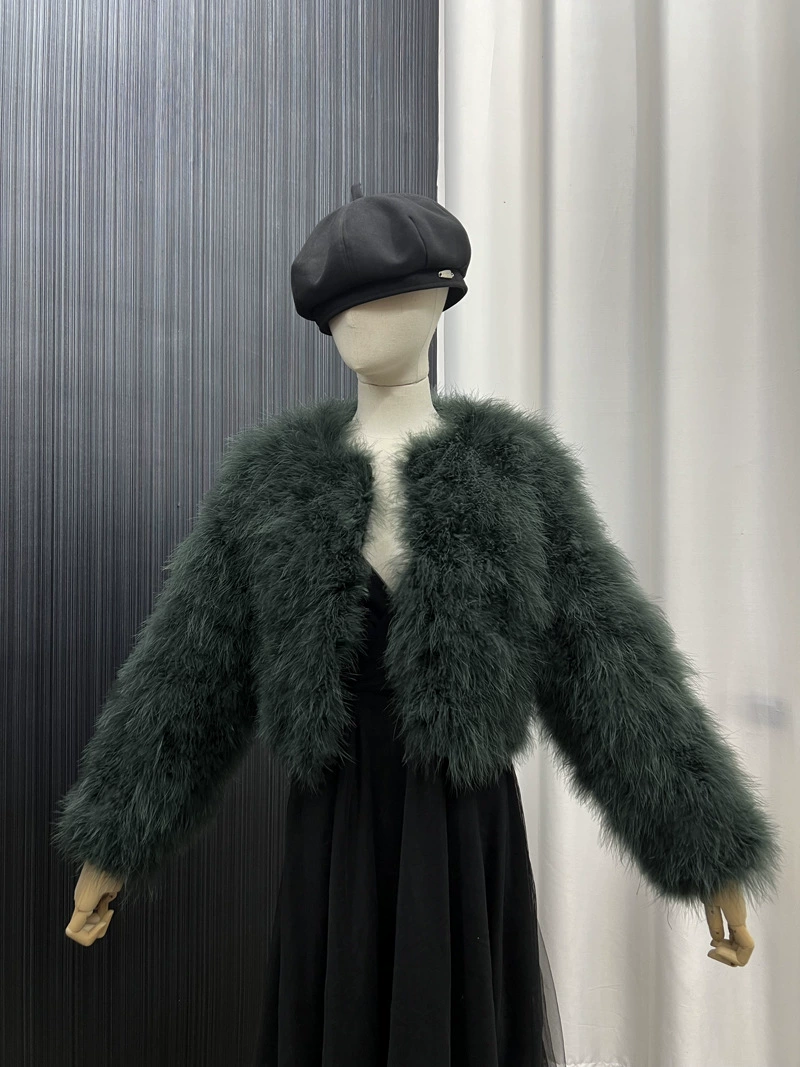 Turkey feather jacket, women's outerwear, short jacket, thin cotton top, hand-woven and sewn, solid color, short jacket, clothing factory can wholesale and customize