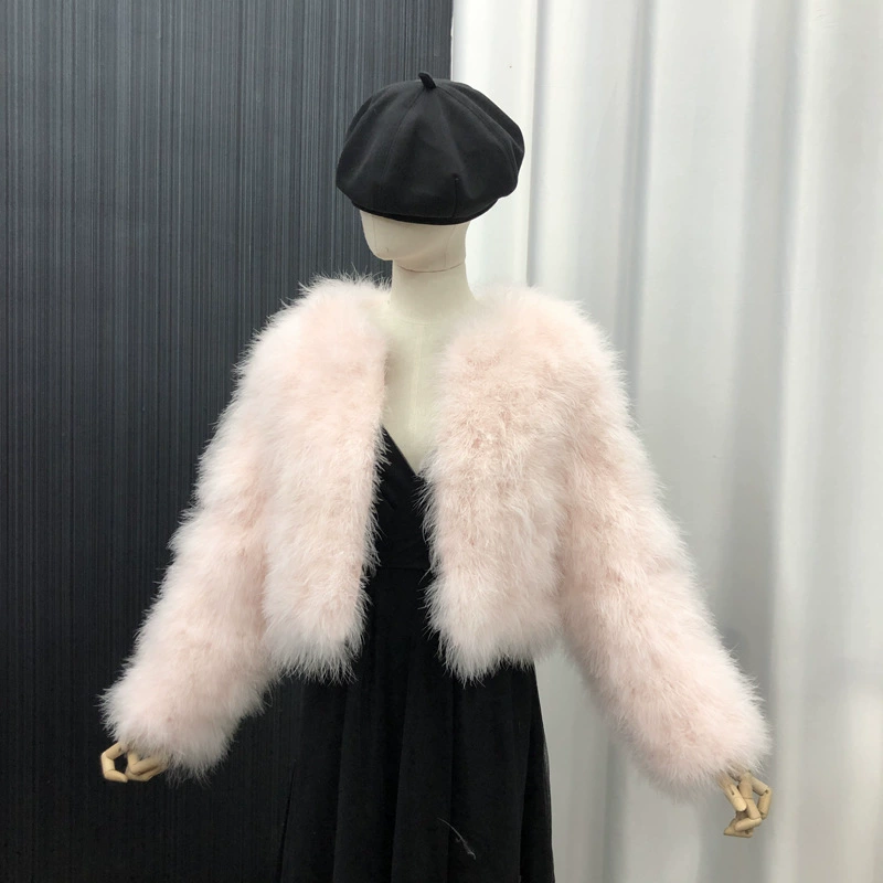 Turkey feather jacket, women's outerwear, short jacket, thin cotton top, hand-woven and sewn, solid color, short jacket, clothing factory can wholesale and customize