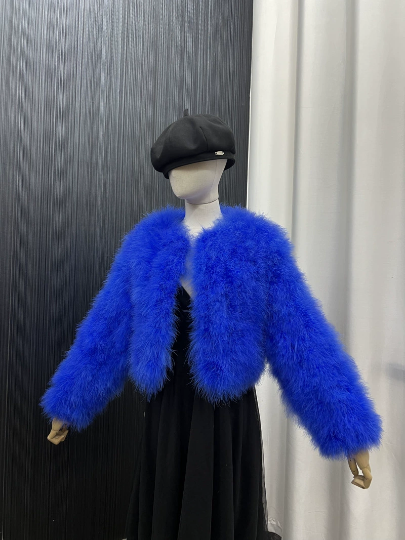 Turkey feather jacket, women's outerwear, short jacket, thin cotton top, hand-woven and sewn, solid color, short jacket, clothing factory can wholesale and customize