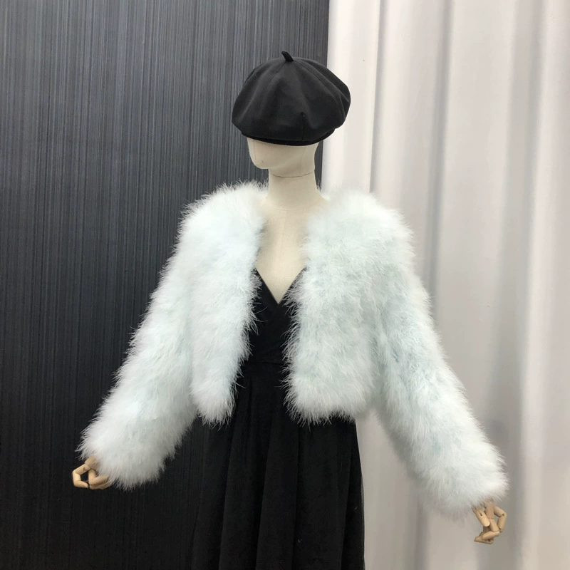 Turkey feather jacket, women's outerwear, short jacket, thin cotton top, hand-woven and sewn, solid color, short jacket, clothing factory can wholesale and customize