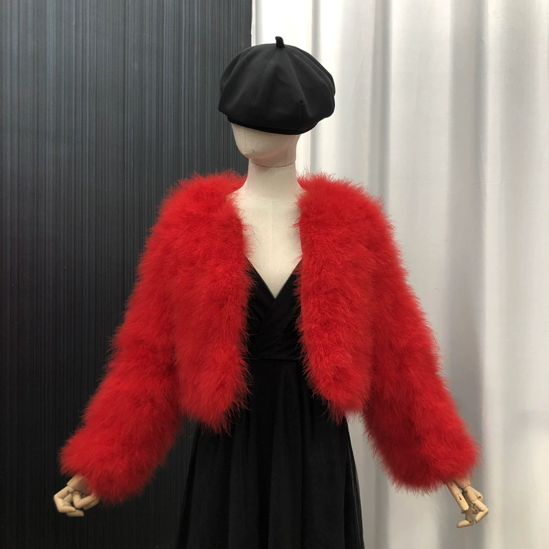 Turkey feather jacket, women's outerwear, short jacket, thin cotton top, hand-woven and sewn, solid color, short jacket, clothing factory can wholesale and customize