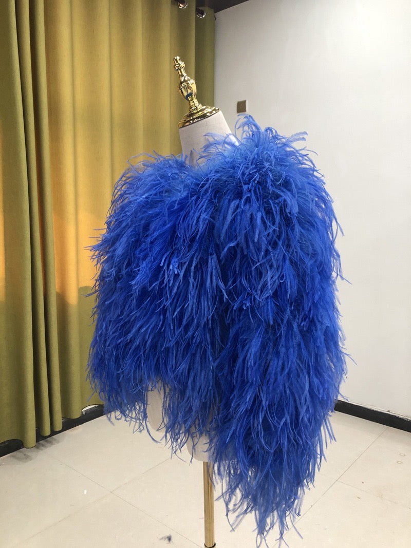 Ostrich Feather Coat Women's Handmade Real Fur Half Sleeve Coat