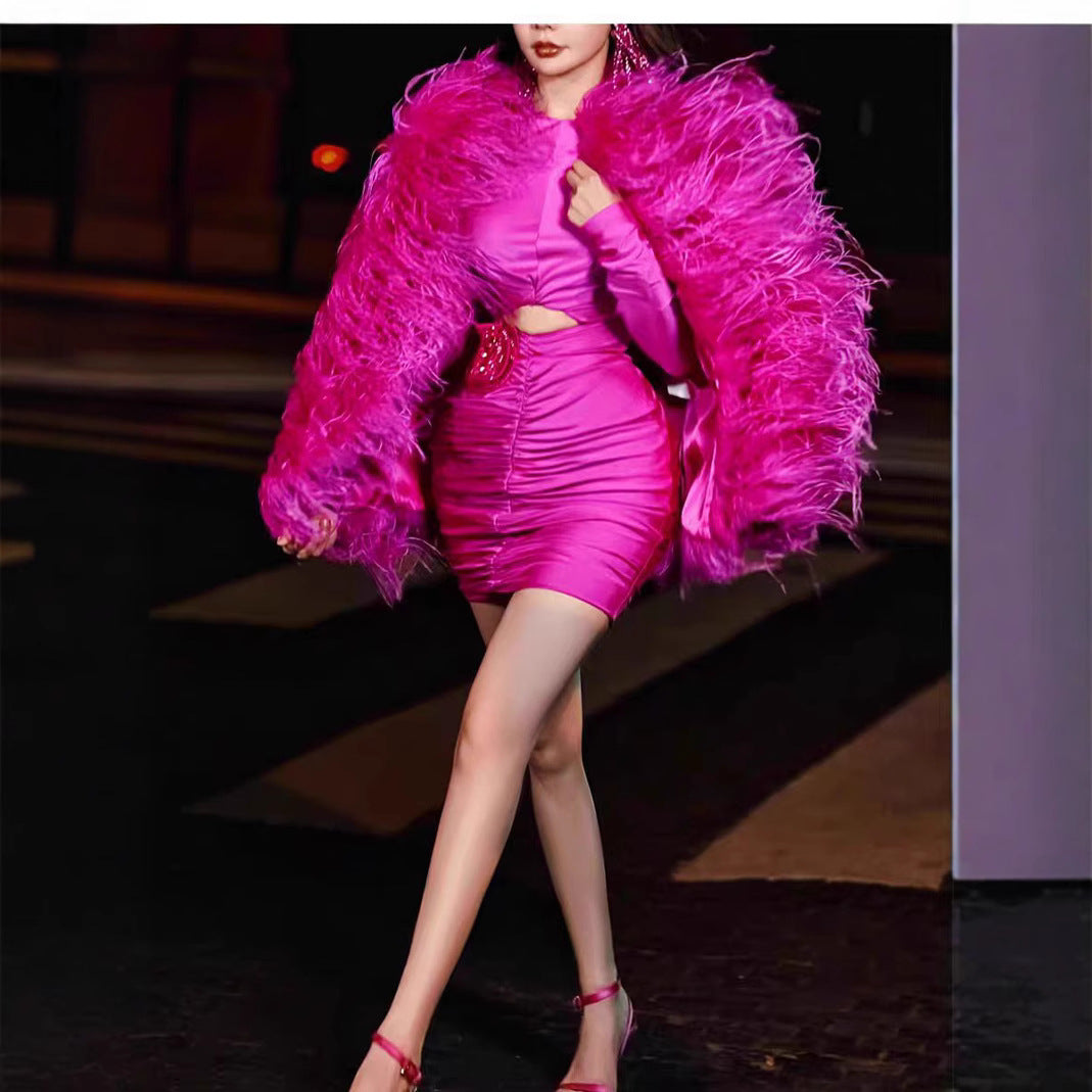 Ostrich fur coat, real fur coat, handmade women's top, medium and long, can be customized, can be wholesaled or retailed