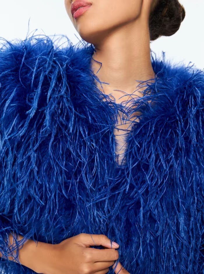 Ostrich Feather Coat Women's Handmade Real Fur Half Sleeve Coat