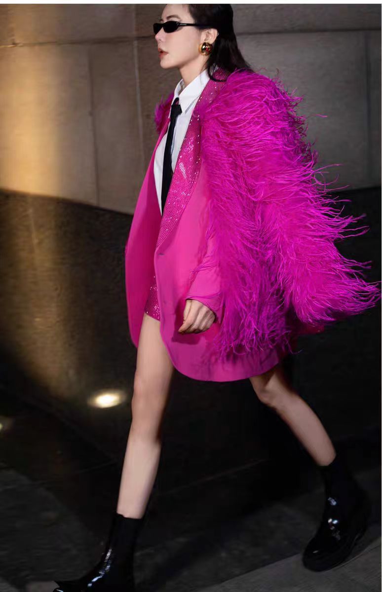 Ostrich fur coat, real fur coat, handmade women's top, medium and long, can be customized, can be wholesaled or retailed