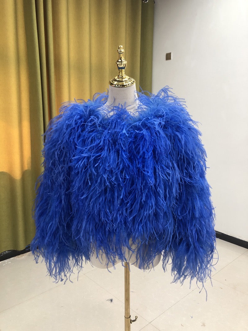 Ostrich Feather Coat Women's Handmade Real Fur Half Sleeve Coat