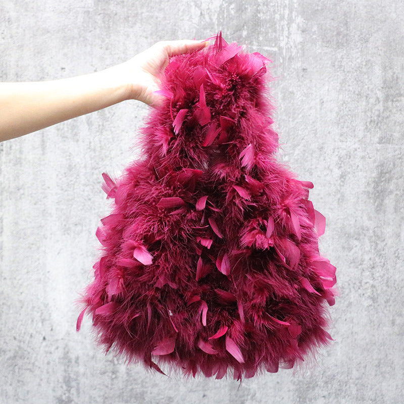 Vest bag, feather bag, handmade bag, soft bag, plush bag, fur bag, can be wholesaled