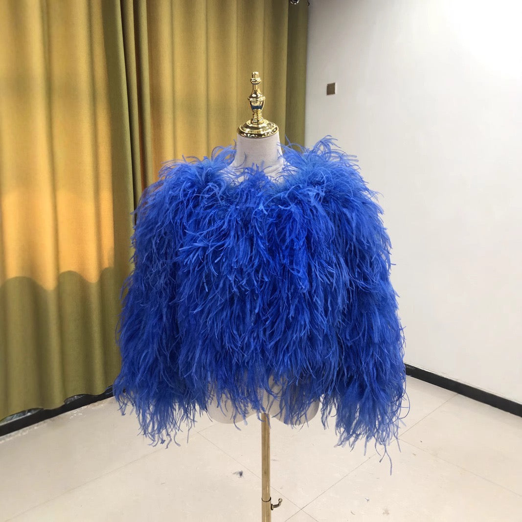 Ostrich Feather Coat Women's Handmade Real Fur Half Sleeve Coat