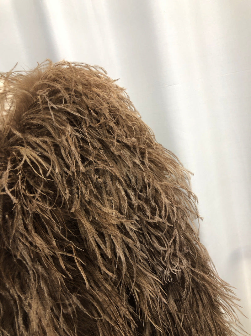 Ostrich fur coat, real fur coat, handmade women's top, medium and long, can be customized, can be wholesaled or retailed