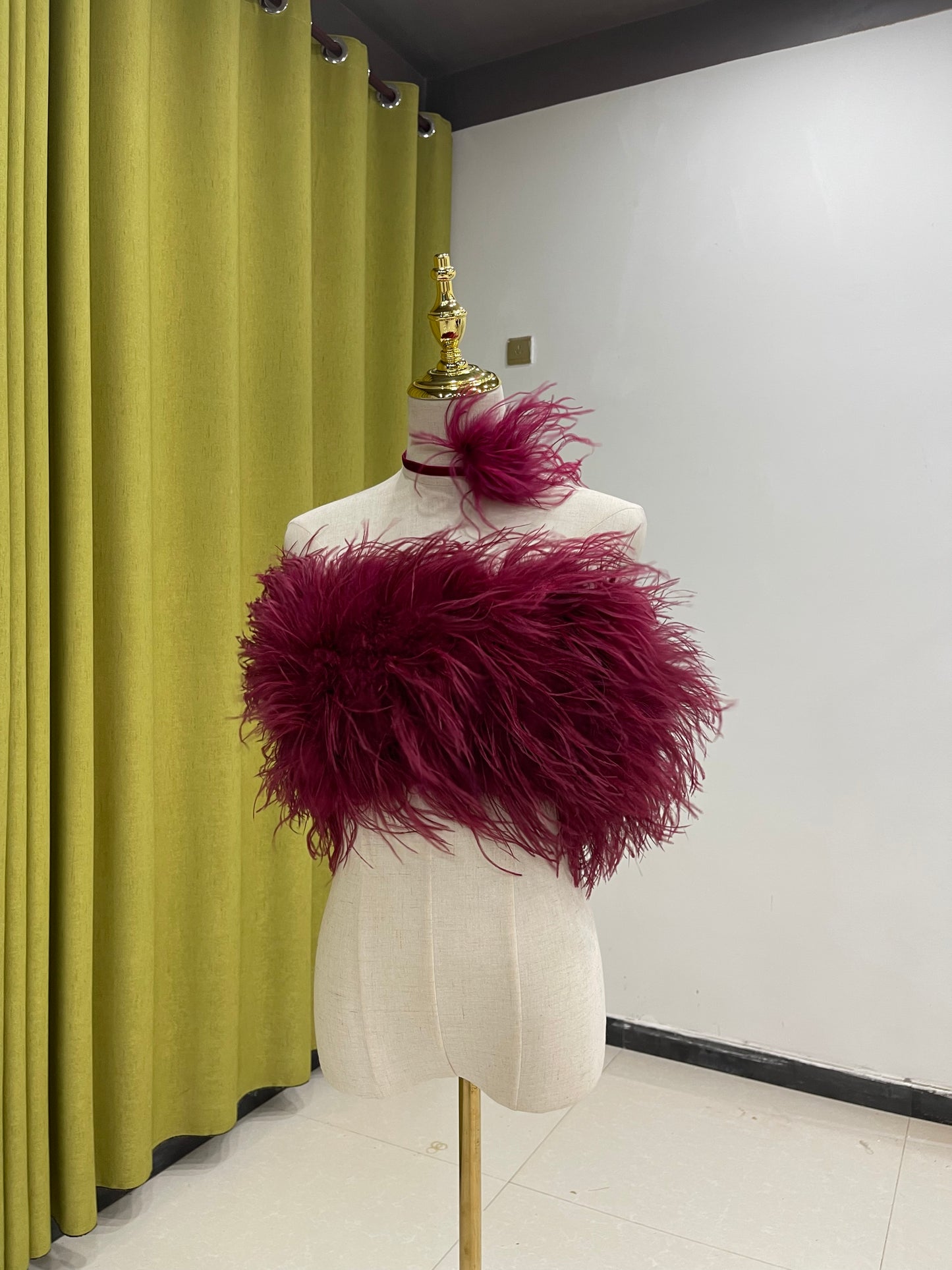 Ostrich feather vest tube top for women sexy off-shoulder top handmade