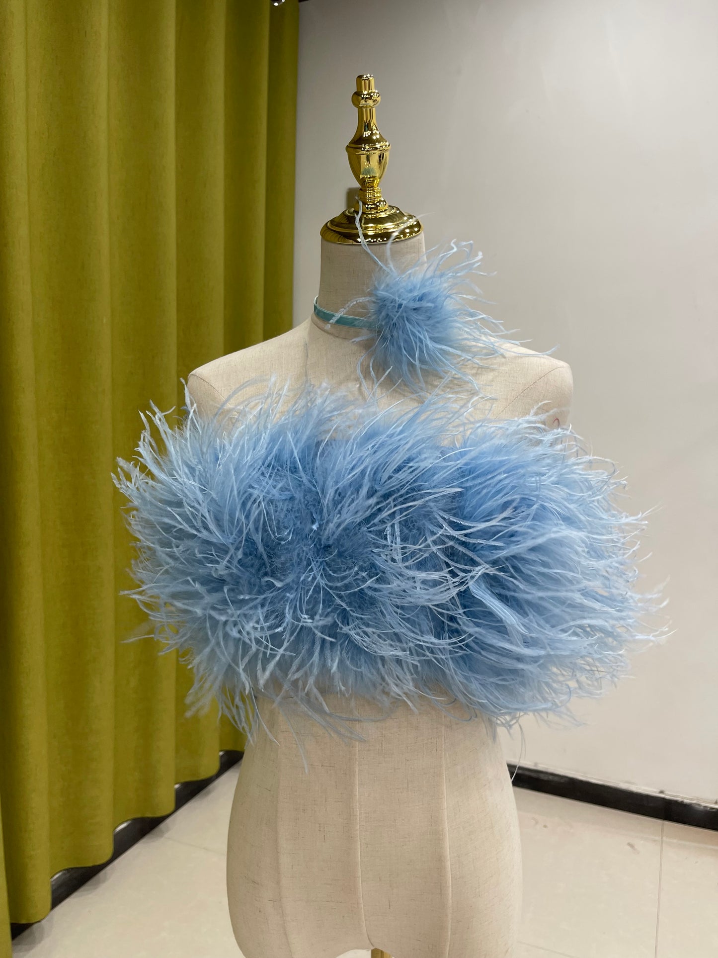 Ostrich feather vest tube top for women sexy off-shoulder top handmade