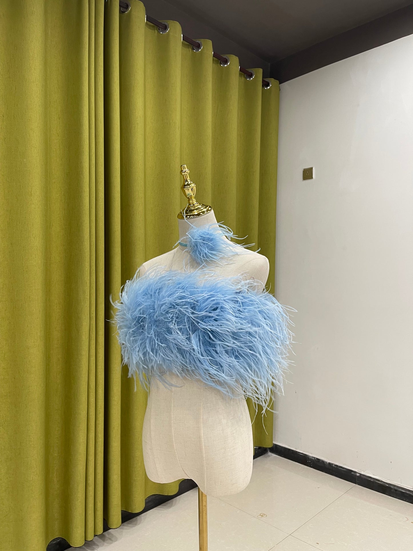 Ostrich feather vest tube top for women sexy off-shoulder top handmade