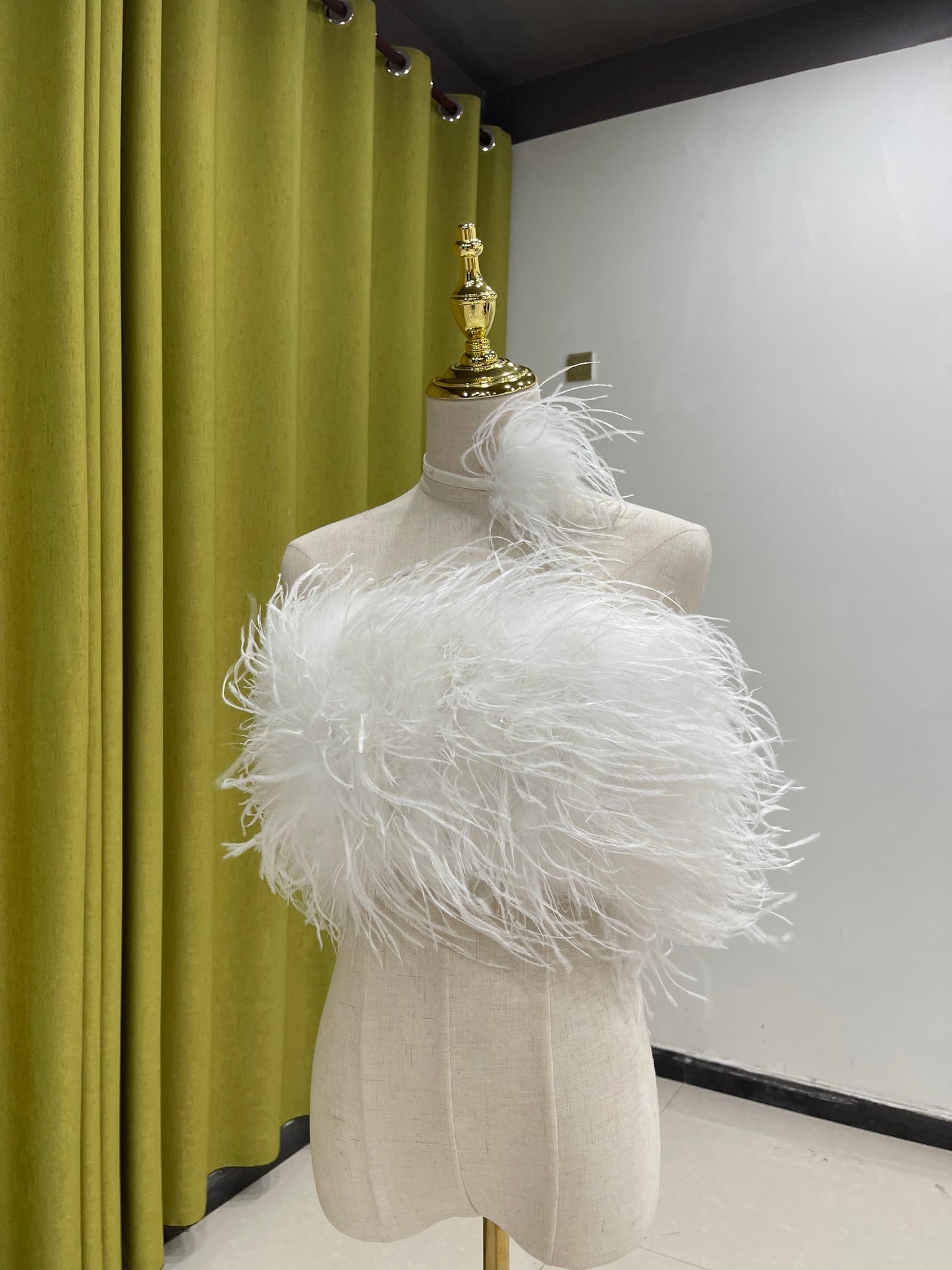 Ostrich feather vest tube top for women sexy off-shoulder top handmade