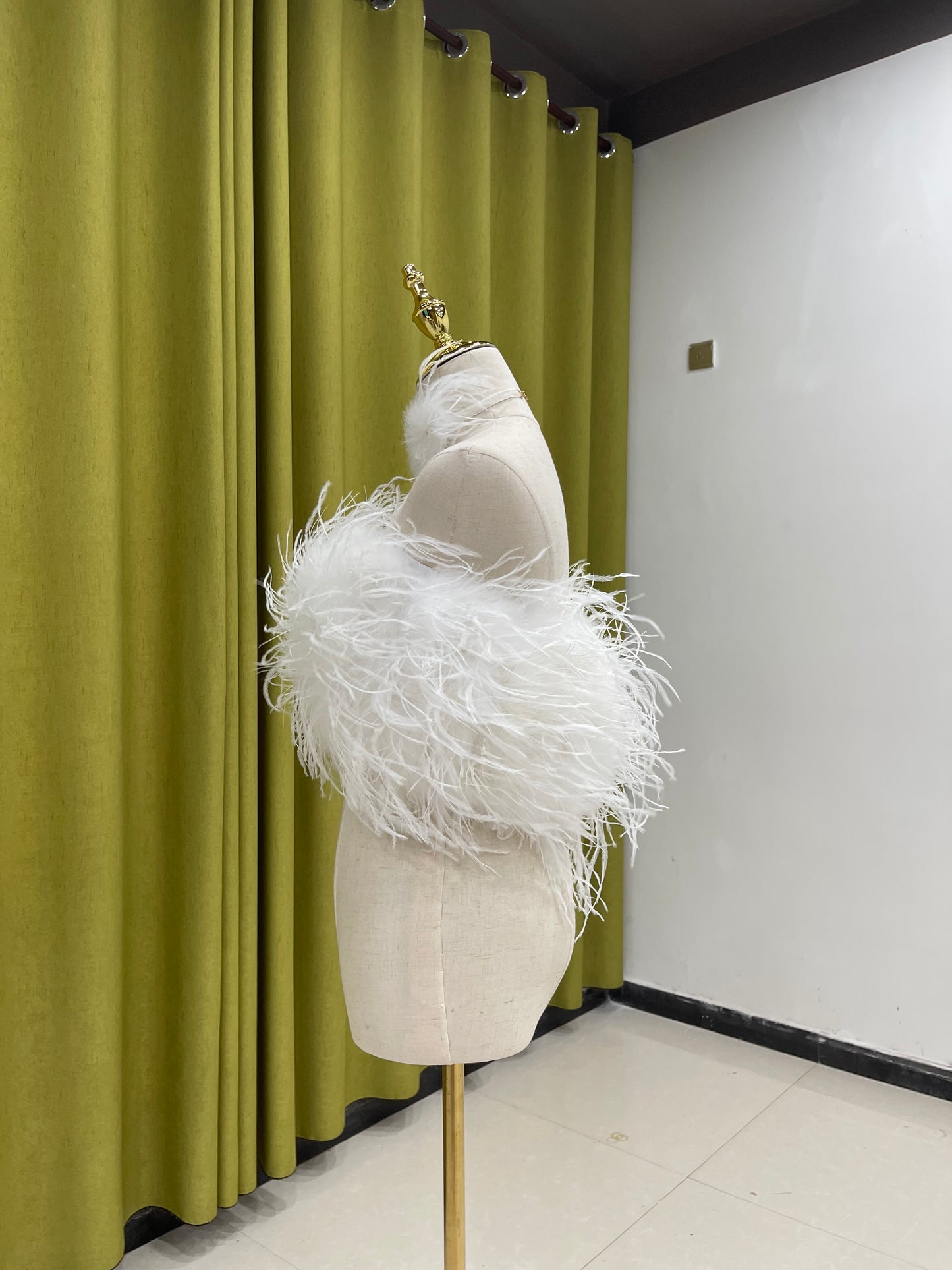 Ostrich feather vest tube top for women sexy off-shoulder top handmade