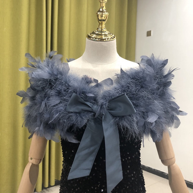 Women's shawls, shawls made of turkey feathers, handmade, party dress outerwear, shawls to cover thick arms, cheongsam outerwear, real feathers, woven and sewn, wholesale available, clothing factory