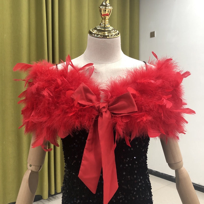 Women's shawls, shawls made of turkey feathers, handmade, party dress outerwear, shawls to cover thick arms, cheongsam outerwear, real feathers, woven and sewn, wholesale available, clothing factory