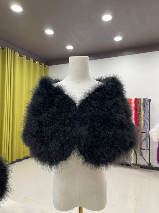 Turkey feather shawl, ladies shawl, thickened shawl, padded shawl, banquet shawl, dress shawl, dress outerwear, real fur shawl, fur shawl, wholesale and customizable handmade feather clothing factory