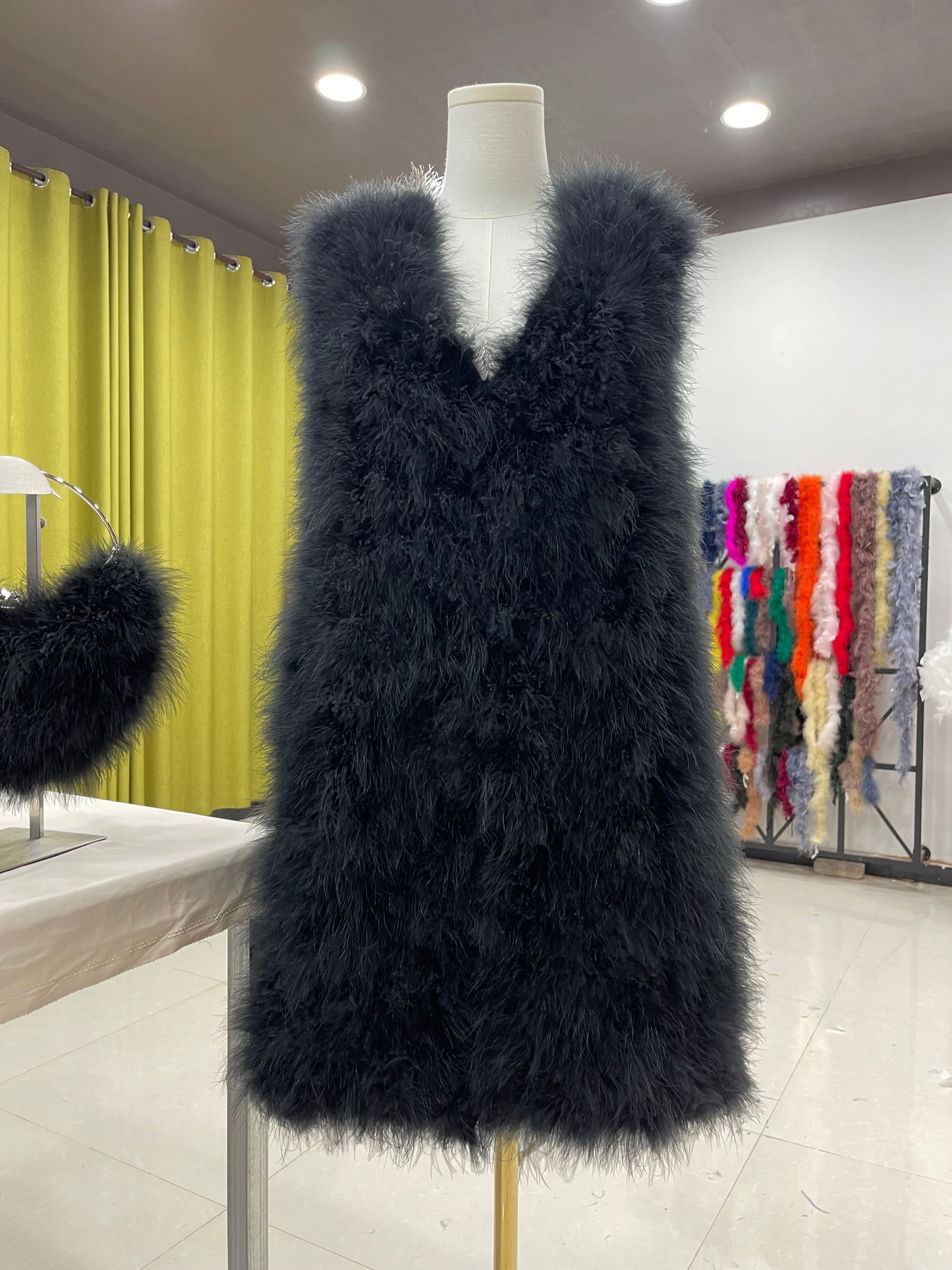 90cm long vest, women's long waistcoat, turkey feather vest, real feather hand-woven, can be wholesaled, can be customized in size, clothing factory