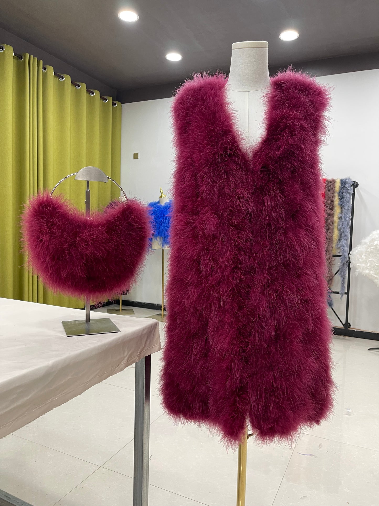 90cm long vest, women's long waistcoat, turkey feather vest, real feather hand-woven, can be wholesaled, can be customized in size, clothing factory