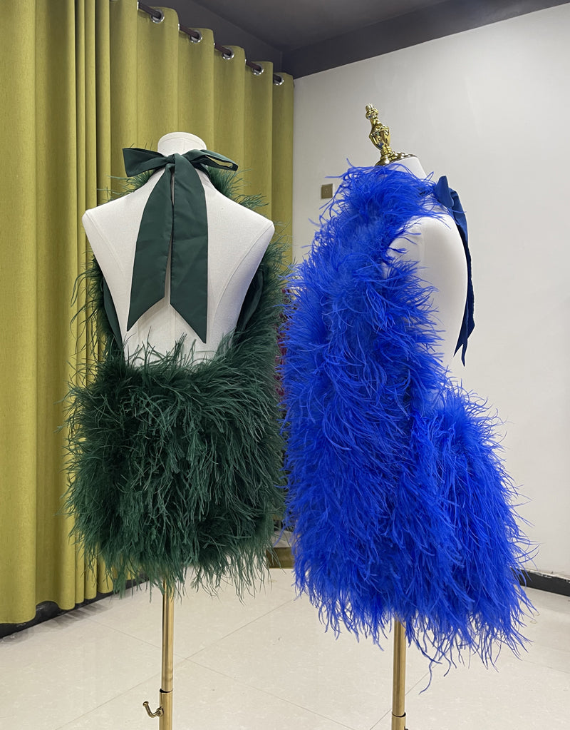Backless dresses, sexy skirts for women, skirts made of ostrich feathers, short skirts, summer, wholesale clothing factory, custom sizes, many colors