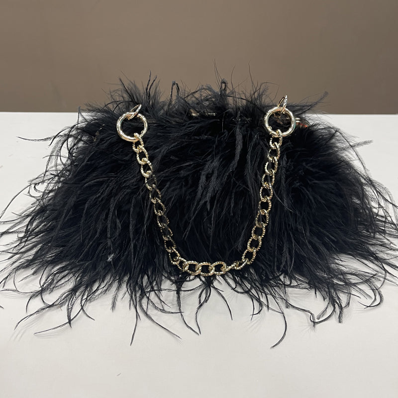 Women's handbags, ostrich feather bags, messenger bags, feather fur bags, party bags, real fur bags, handmade bags, wholesale, customizable, multiple colors, gold bracelet bags,