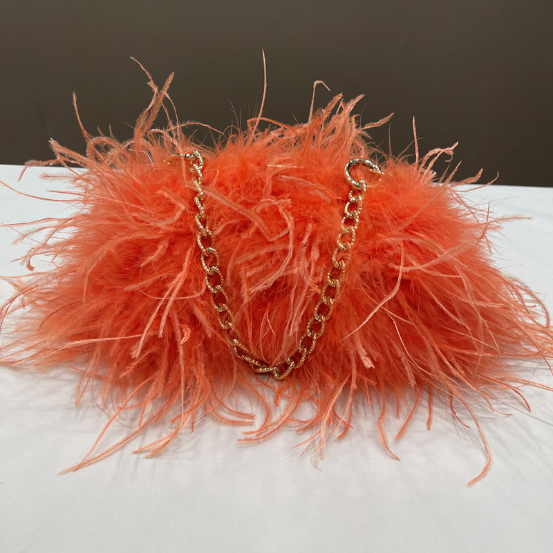 Women's handbags, ostrich feather bags, messenger bags, feather fur bags, party bags, real fur bags, handmade bags, wholesale, customizable, multiple colors, gold bracelet bags,