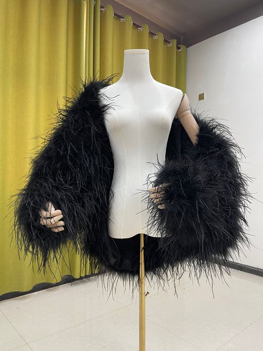 Ostrich feather coat, women's outerwear, fur coat, shawl coat, dress outerwear, wholesale, customizable Feather fur manufacturer