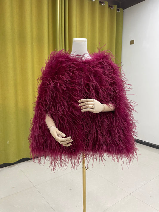 Ostrich feather cape, ostrich feather cloak, ostrich feather shawl, fur cape, ladies' party cape, feather coat, fur coat, wholesale, multiple colors