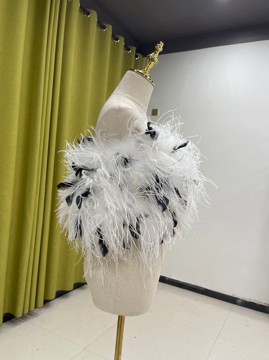 30cm long white bra, feather bra, navel-revealing tube top, ostrich feather sleeveless top, off-shoulder vest for women, customizable and wholesale