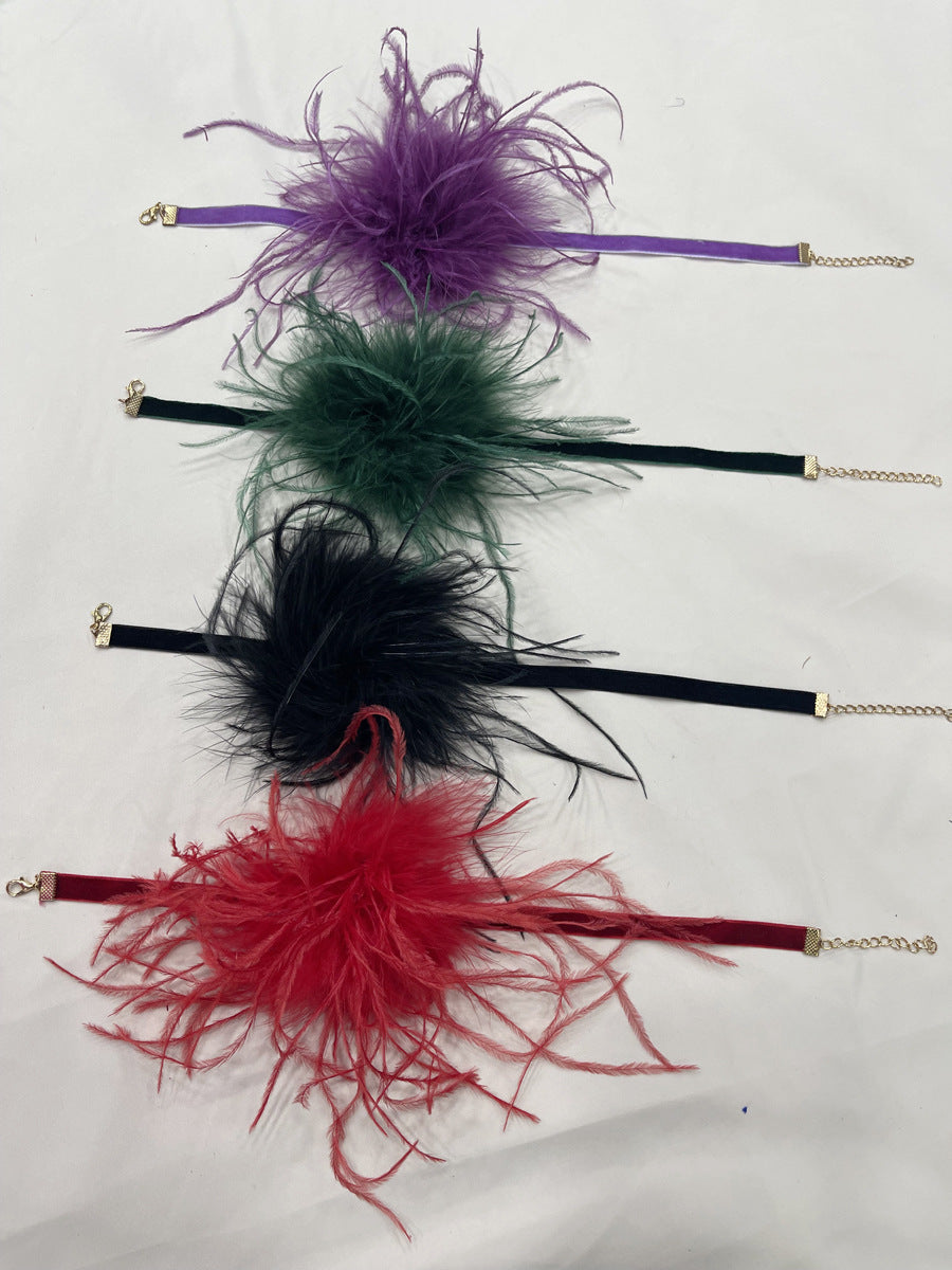 Handmade clavicle necklace ostrich feather decoration fashionable and versatile homemade original design can be wholesale