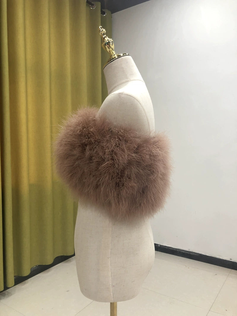 Women's vest, feather wrap top, one-shoulder crop top, tube top, turkey feathers, summer, hand-woven and sewn, wholesale clothing factory, sleeveless, sexy, nightclub