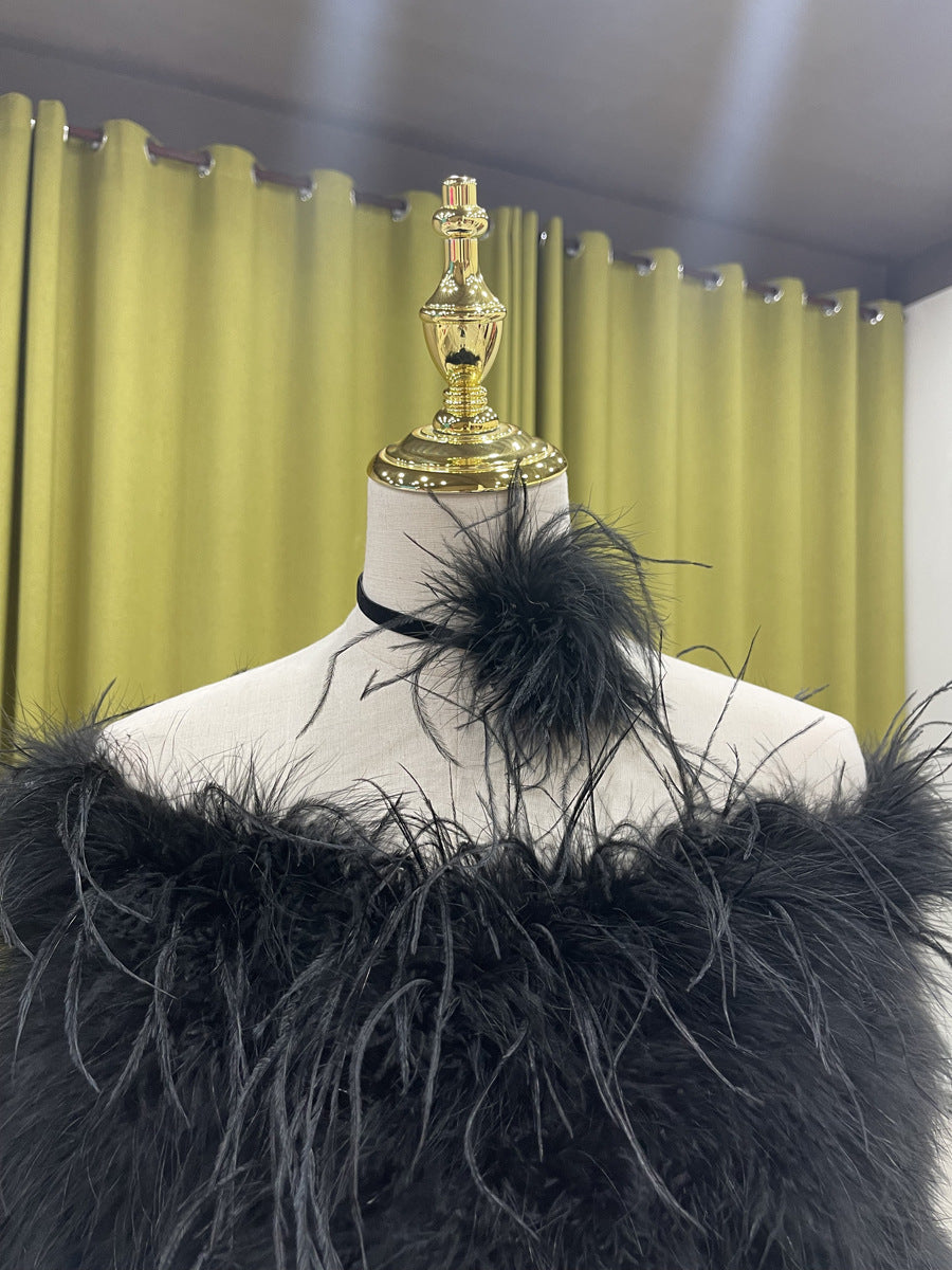 Handmade clavicle necklace ostrich feather decoration fashionable and versatile homemade original design can be wholesale