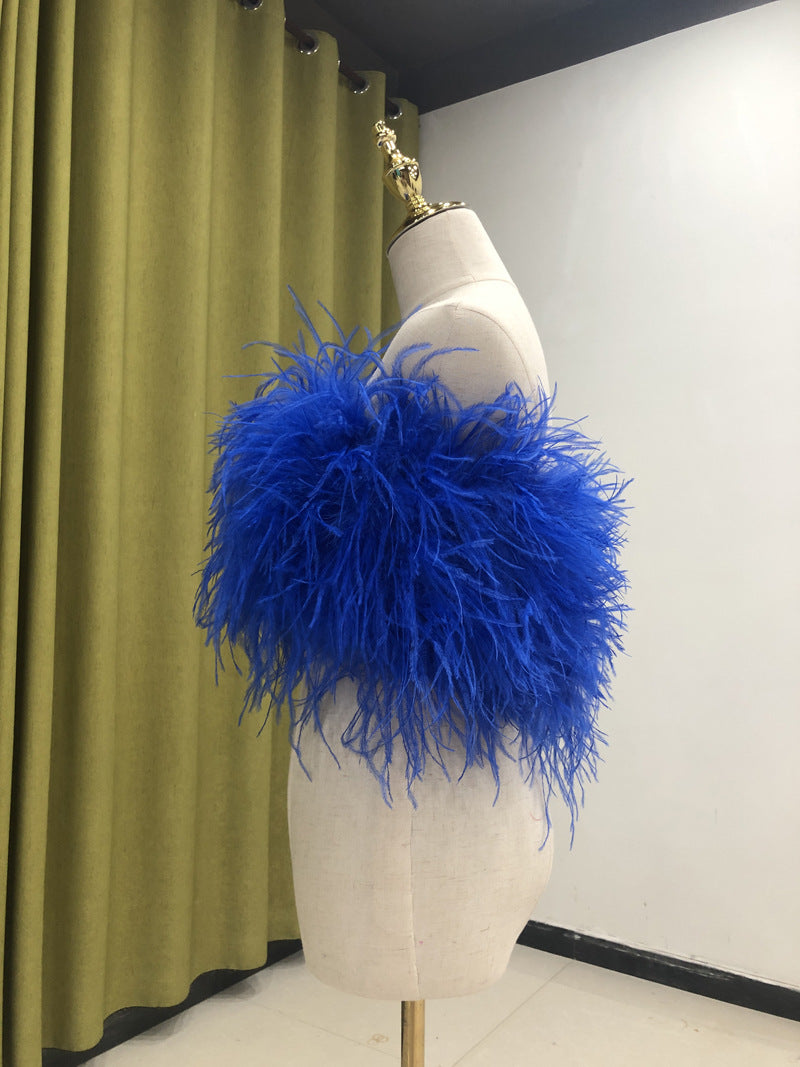 Ostrich feather vest tube top for women sexy off-shoulder top handmade
