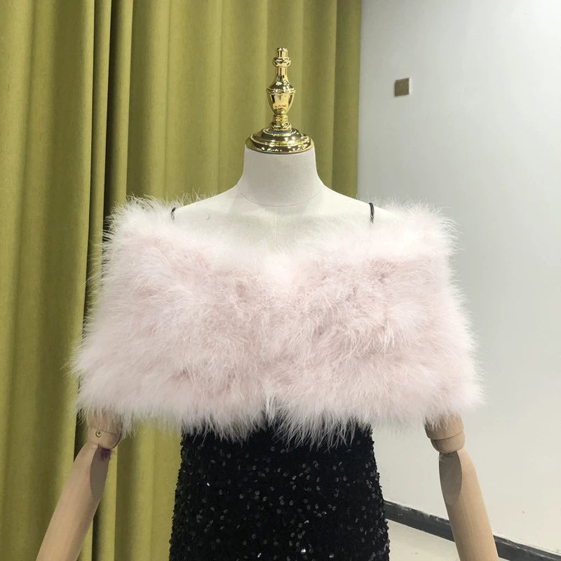 Women's shawl, turkey feather shawl, warm and thick cloak, party dress outerwear, can be customized, can be wholesaled, real fur, handmade, soft