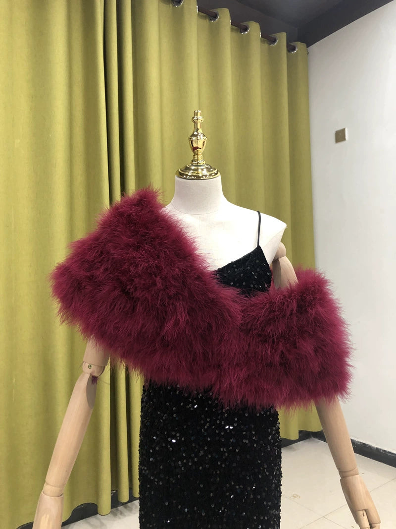 Turkey feather shawl, ladies shawl, thick and warm, real feathers, handmade, party dress outer decoration, clothing factory, can be wholesale, can be customized, can be made