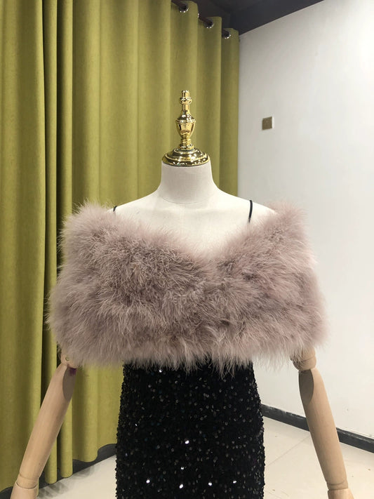 Women's shawl, turkey feather shawl, warm and thick cloak, party dress outerwear, can be customized, can be wholesaled, real fur, handmade, soft