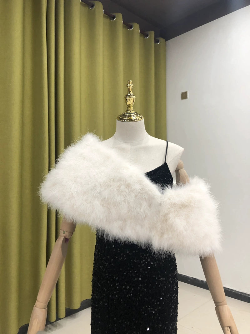 Turkey feather shawl, ladies shawl, thick and warm, real feathers, handmade, party dress outer decoration, clothing factory, can be wholesale, can be customized, can be made
