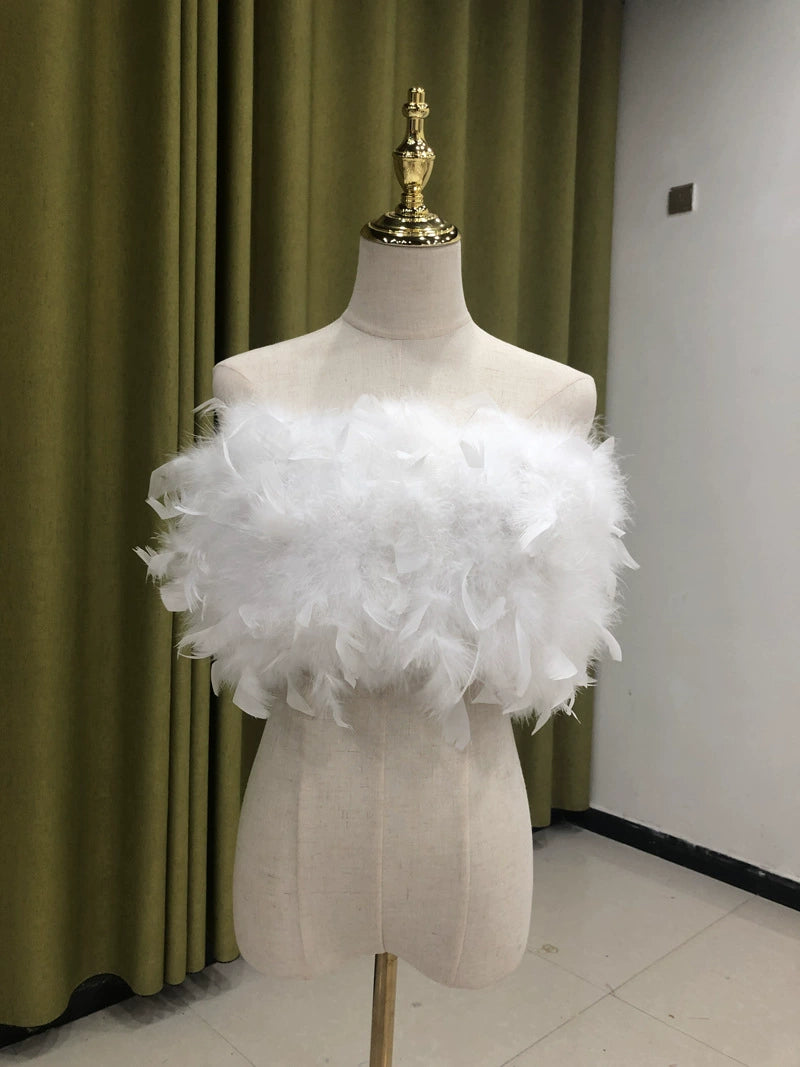 Turkey feather bra wrap handmade tube top sleeveless vest ladies summer sexy nightclub real feathers wholesale clothing factory can customize size