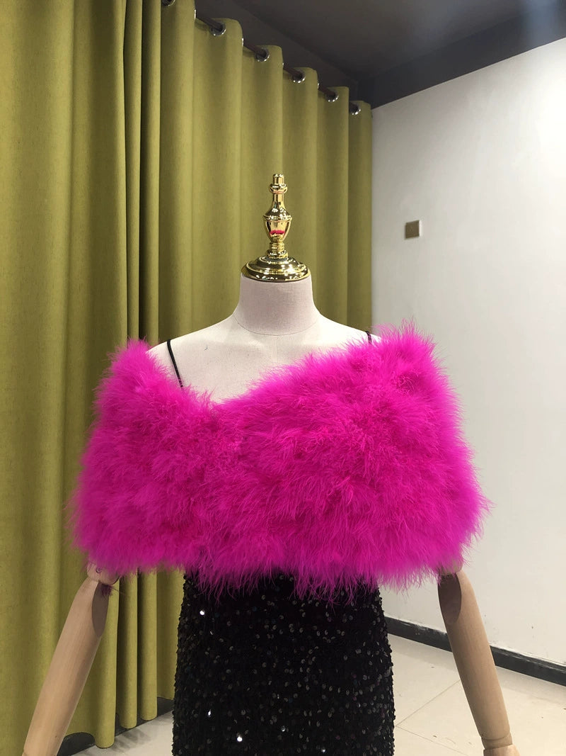 Women's shawl, turkey feather shawl, warm and thick cloak, party dress outerwear, can be customized, can be wholesaled, real fur, handmade, soft