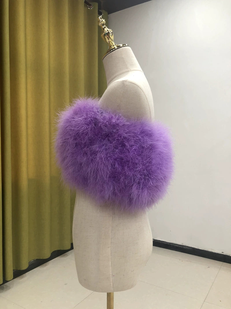 Women's vest, feather wrap top, one-shoulder crop top, tube top, turkey feathers, summer, hand-woven and sewn, wholesale clothing factory, sleeveless, sexy, nightclub