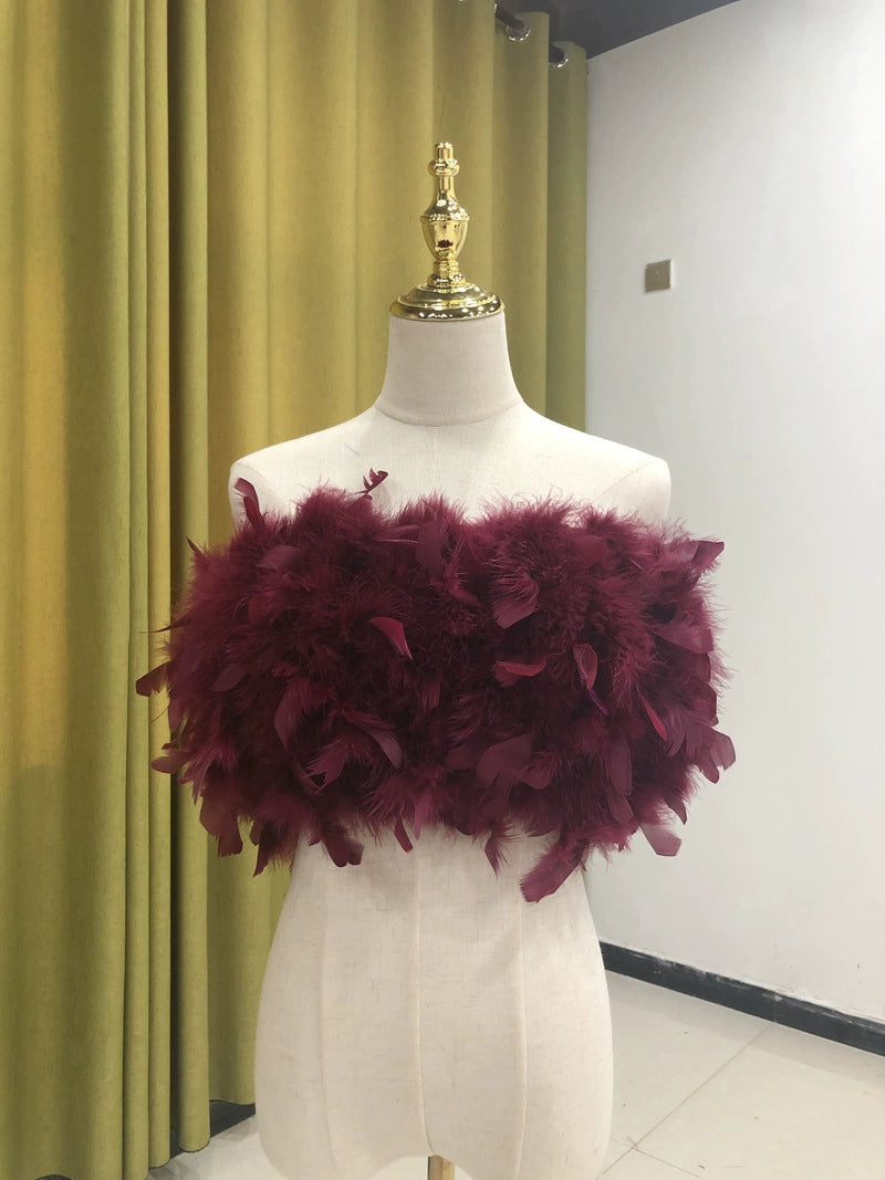 Turkey feather bra wrap handmade tube top sleeveless vest ladies summer sexy nightclub real feathers wholesale clothing factory can customize size