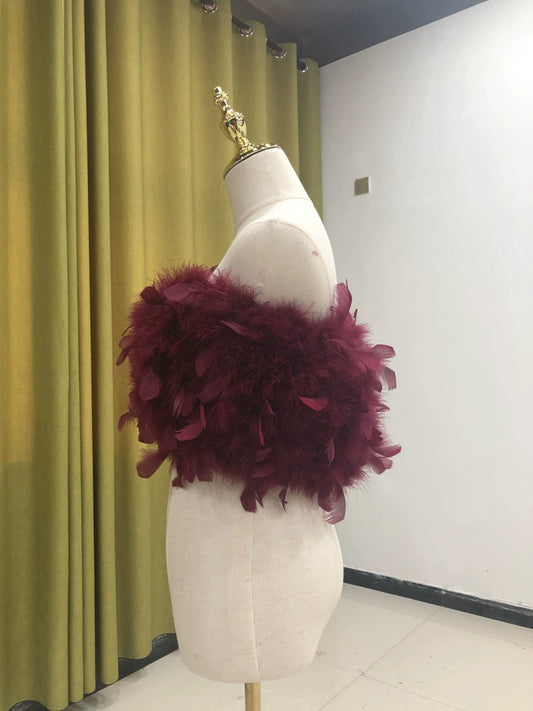 Turkey feather bra wrap handmade tube top sleeveless vest ladies summer sexy nightclub real feathers wholesale clothing factory can customize size