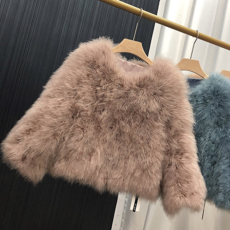 Women's quilted jacket, thin cotton jacket, spring and autumn outerwear, turkey feather jacket, real fur outerwear, clothing factory, wholesale, custom sizes available