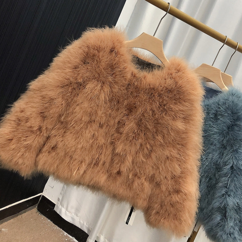 Women's quilted jacket, thin cotton jacket, spring and autumn outerwear, turkey feather jacket, real fur outerwear, clothing factory, wholesale, custom sizes available