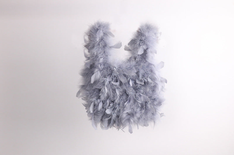 Vest bag, feather bag, handmade bag, soft bag, plush bag, fur bag, can be wholesaled