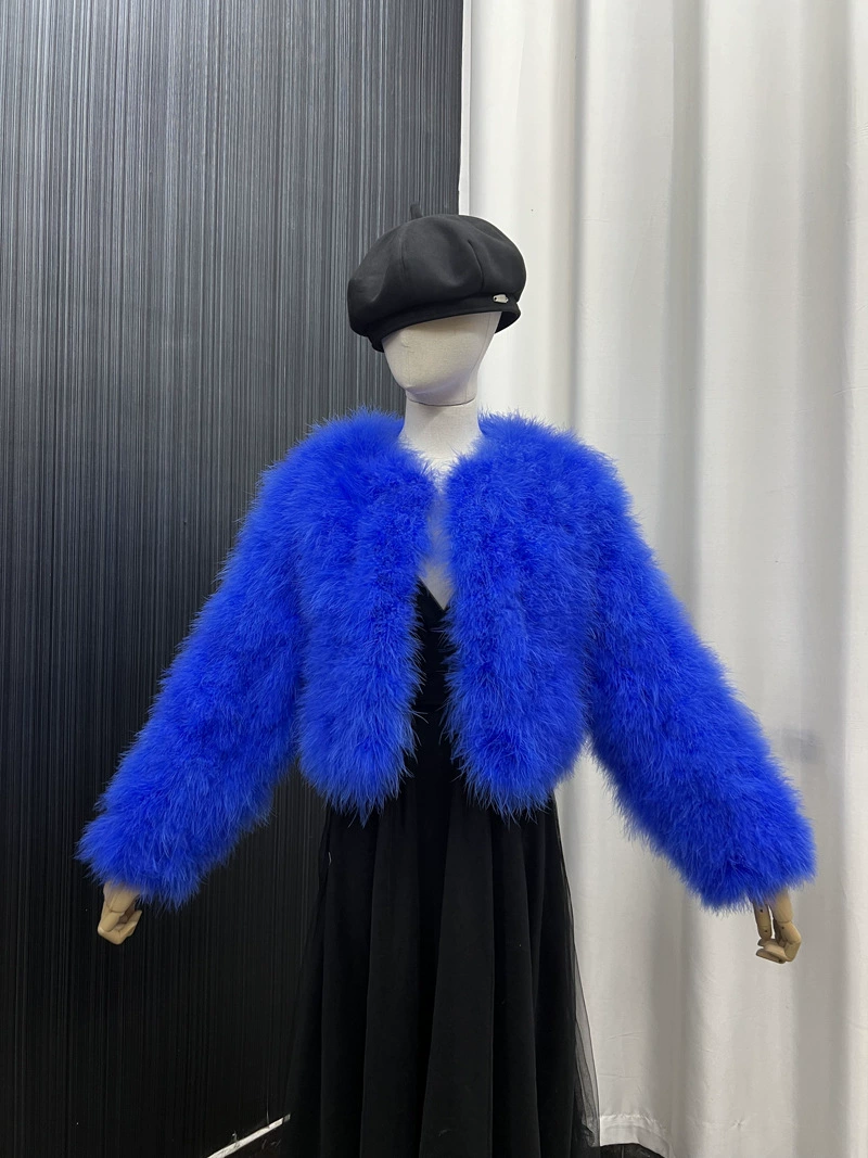 Turkey feather jacket, women's outerwear, short jacket, thin cotton top, hand-woven and sewn, solid color, short jacket, clothing factory can wholesale and customize